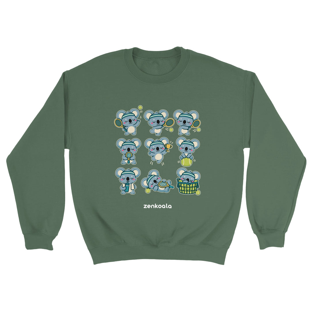 Tennis Koalas feel-good sweatshirt in military green, Zen Koala Australia