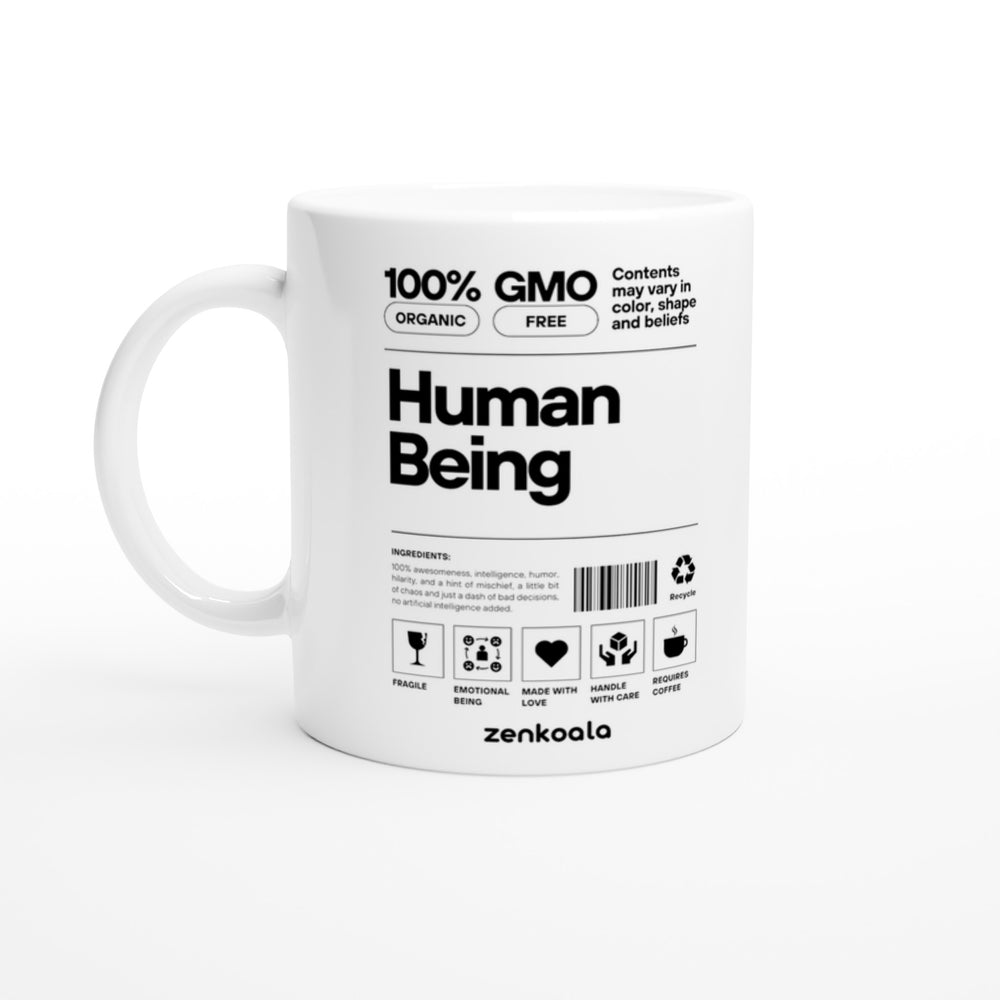 Human Being mug in all white, Zen Koala Australia