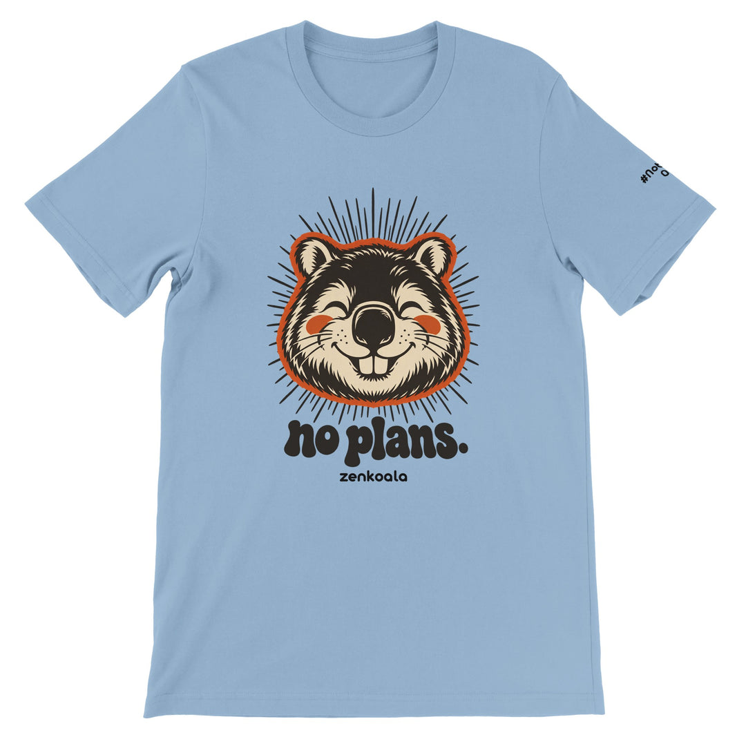 No Plans feel-good tee in light blue, Zen Koala Australia