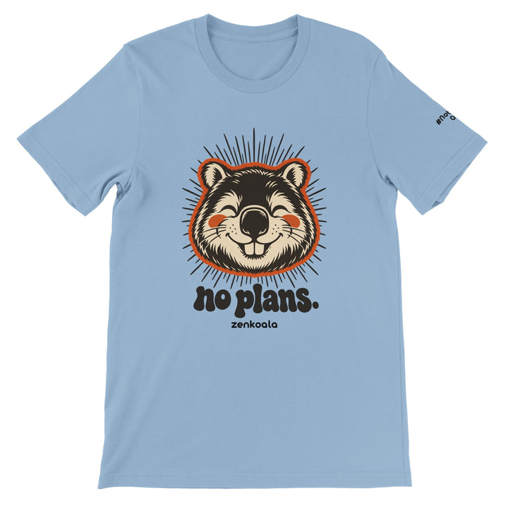 No Plans feel-good tee in light blue, Zen Koala Australia