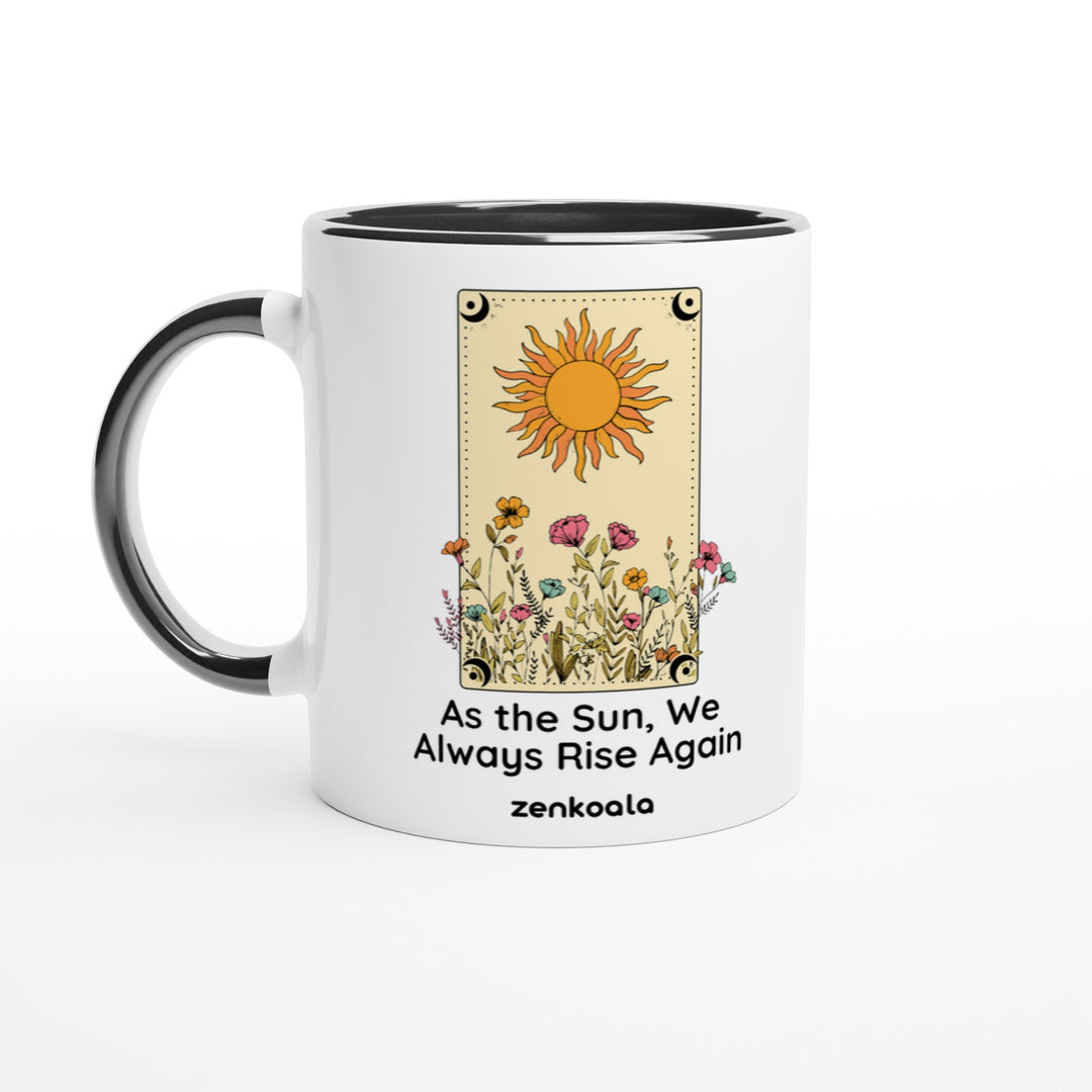 As The Sun mug in black: white with a black rim, inside and handle, Zen Koala Australia