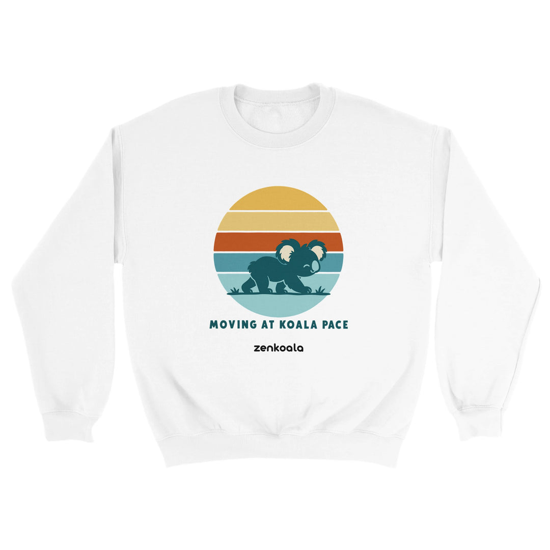 Moving at Koala Pace feel-good sweatshirt in white, Zen Koala Australia