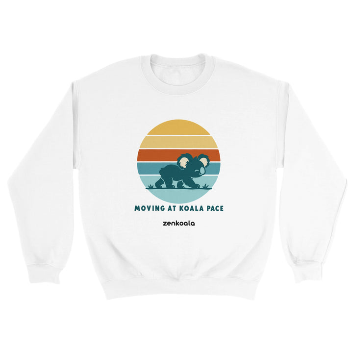 Moving at Koala Pace feel-good sweatshirt in white, Zen Koala Australia