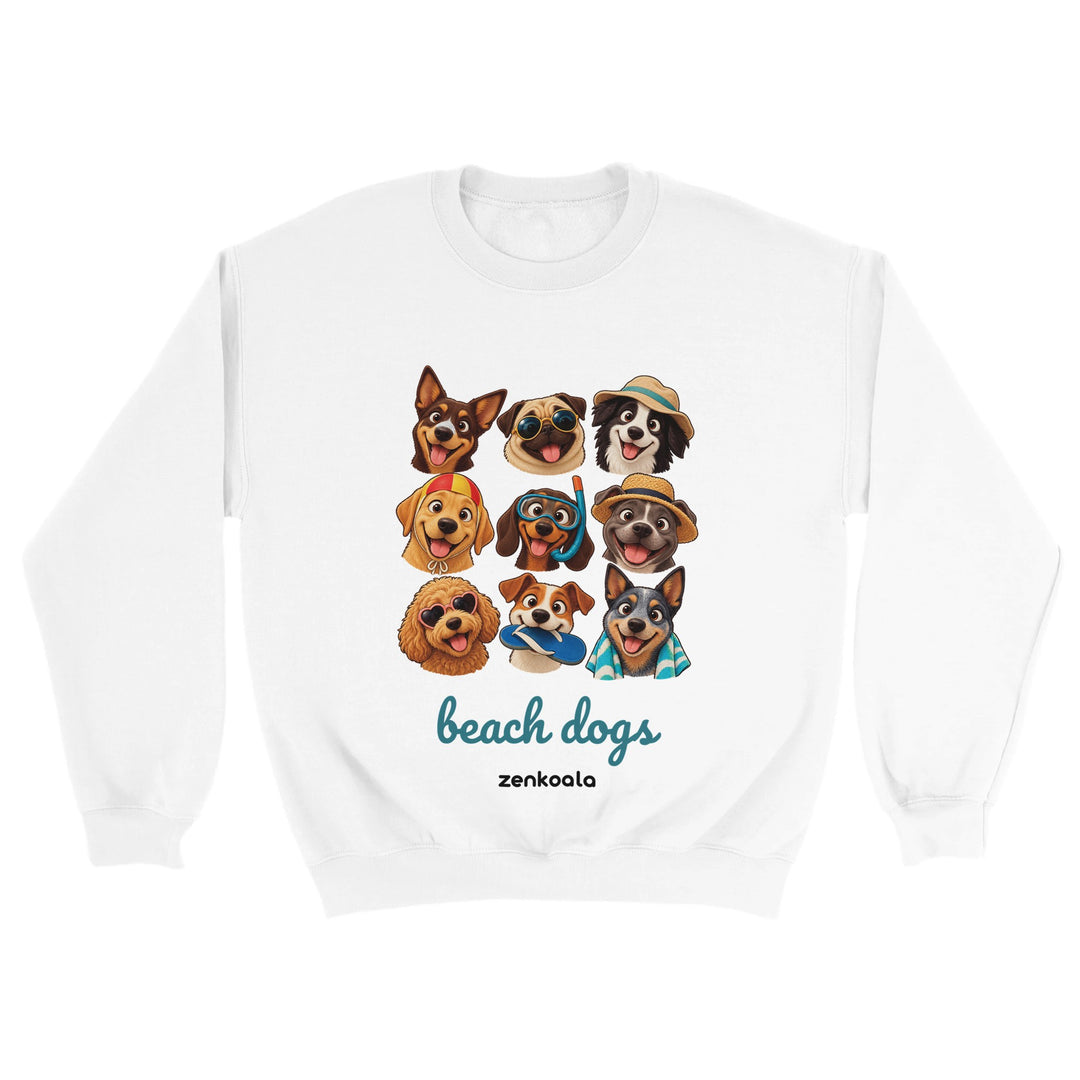 Beach Dogs feel-good sweatshirt in white, Zen Koala Australia