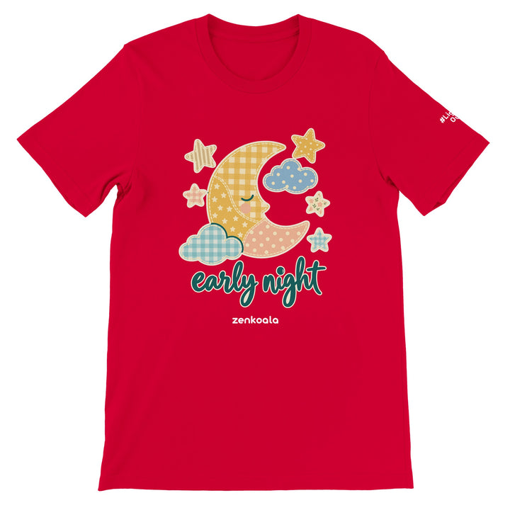 Early Night Moon feel-good tee in red, Zen Koala Australia