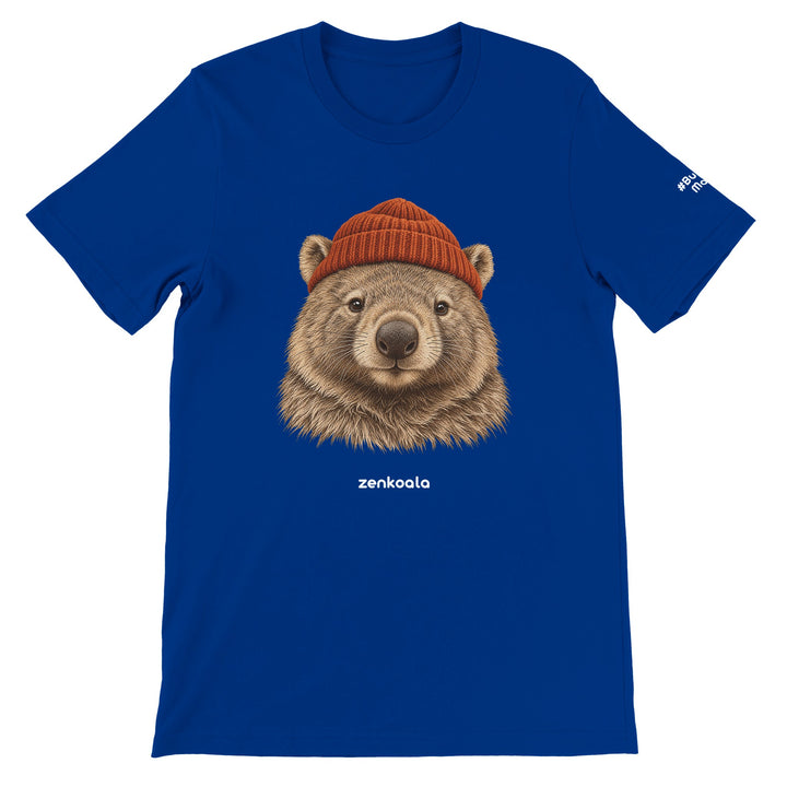 Wombat Beanie feel-good tee in true royal, Zen Koala Australia
