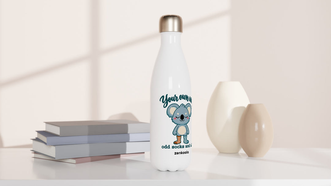 Your Own Way water bottle beside books and vases, Zen Koala Australia