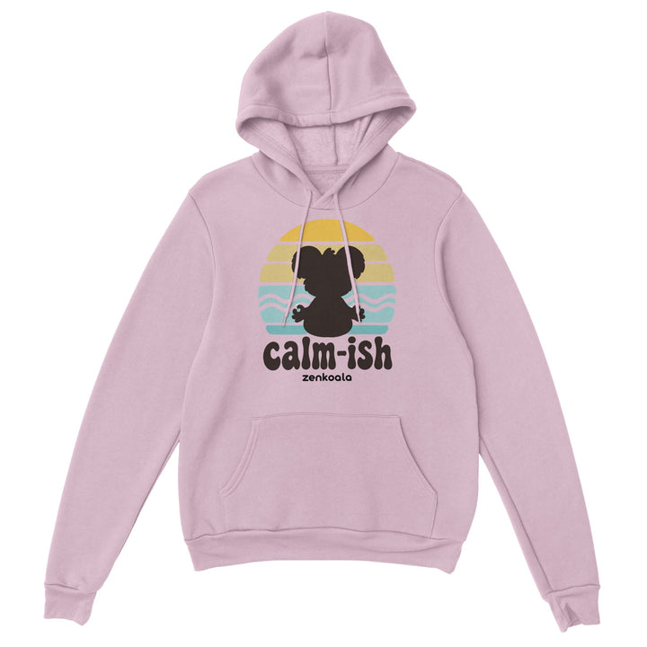Calm-ish Retro Sunset Koala feel-good hoodie in light pink, Zen Koala Australia