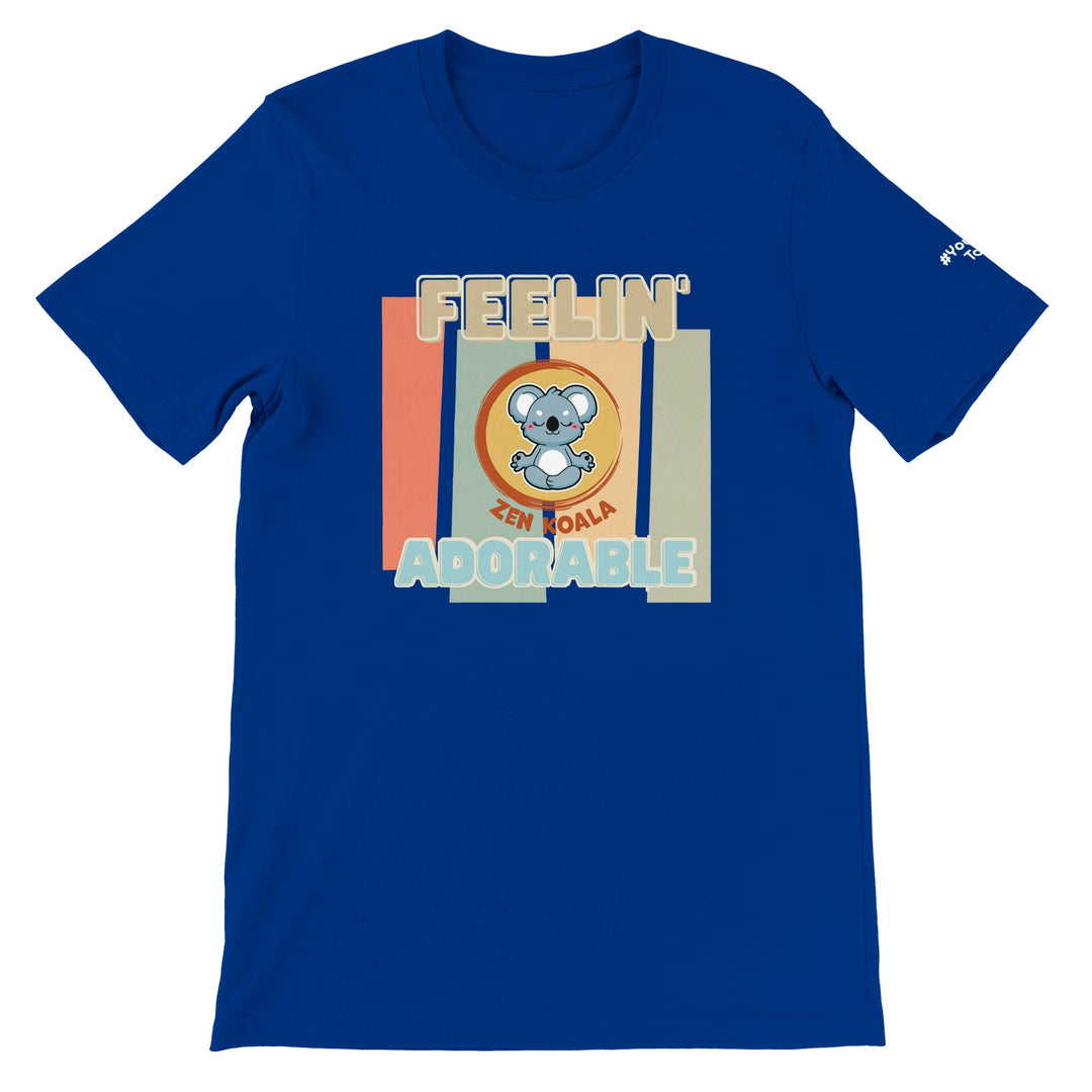 Feeling Adorable feel-good tee in true royal: retro stripes and our meditating koala, Zen Koala Australia