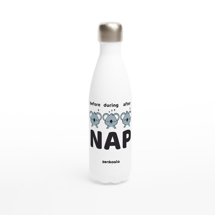 Before Nap Nap After Nap Koala feel-good water bottle: three koalas before, during and after a nap, Zen Koala Australia
