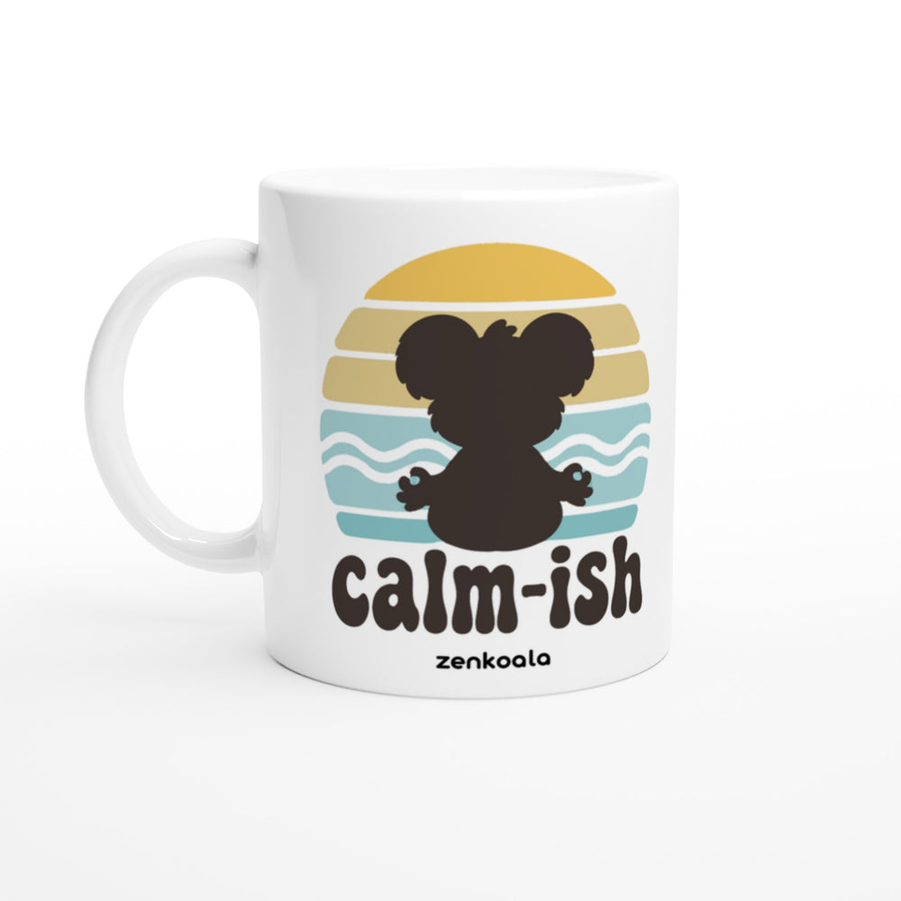 Calm-ish Retro Sunset Koala mug in all white, Zen Koala Australia