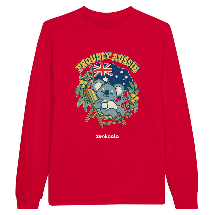 Proudly Aussie feel-good long sleeve tee in red, Zen Koala Australia
