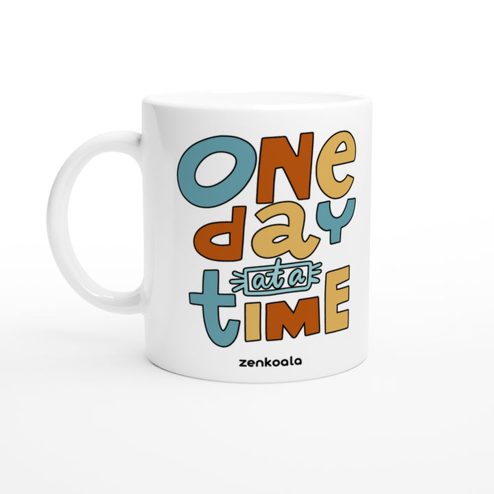 One Day at a Time mug in all white, Zen Koala Australia