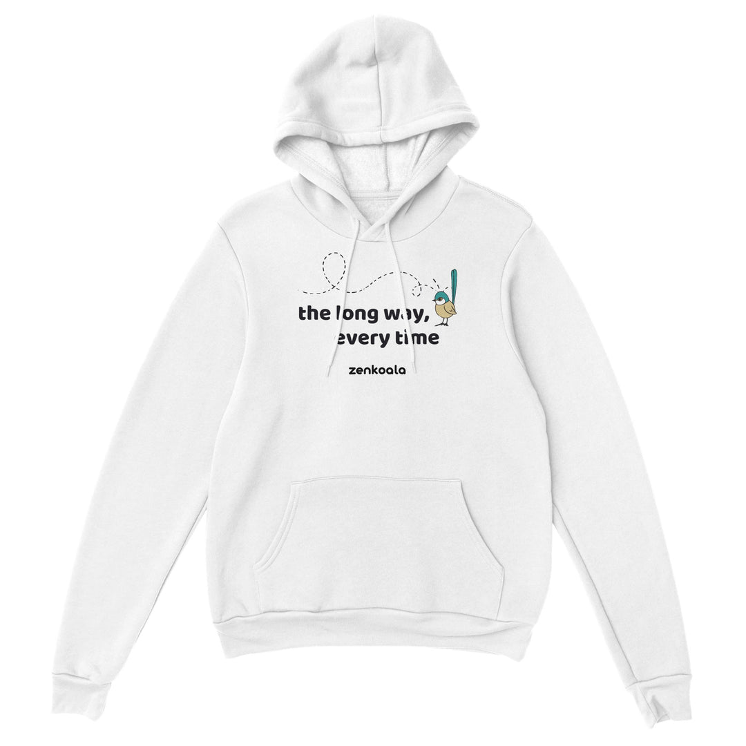 The Long Way Every Time feel-good hoodie in white, Zen Koala Australia