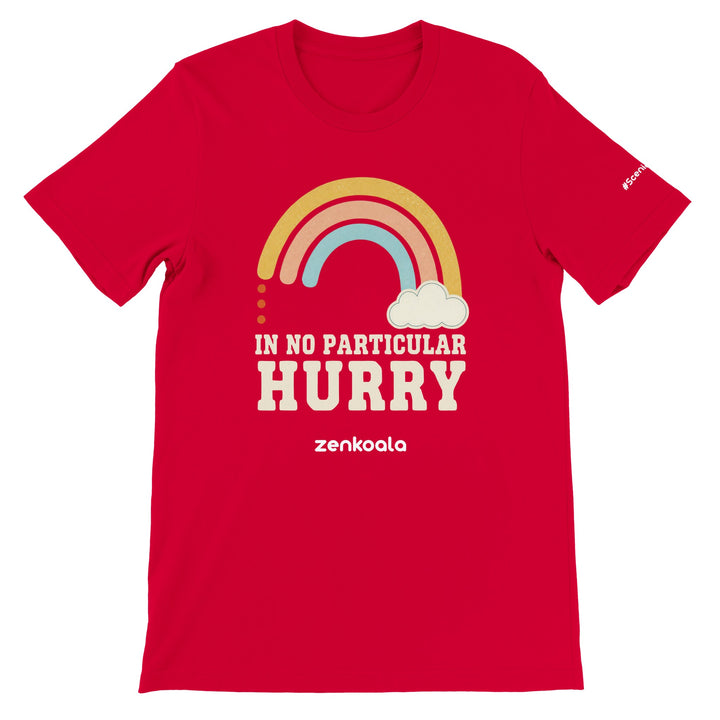 In No Particular Hurry feel-good tee in red — Zen Koala Australia
