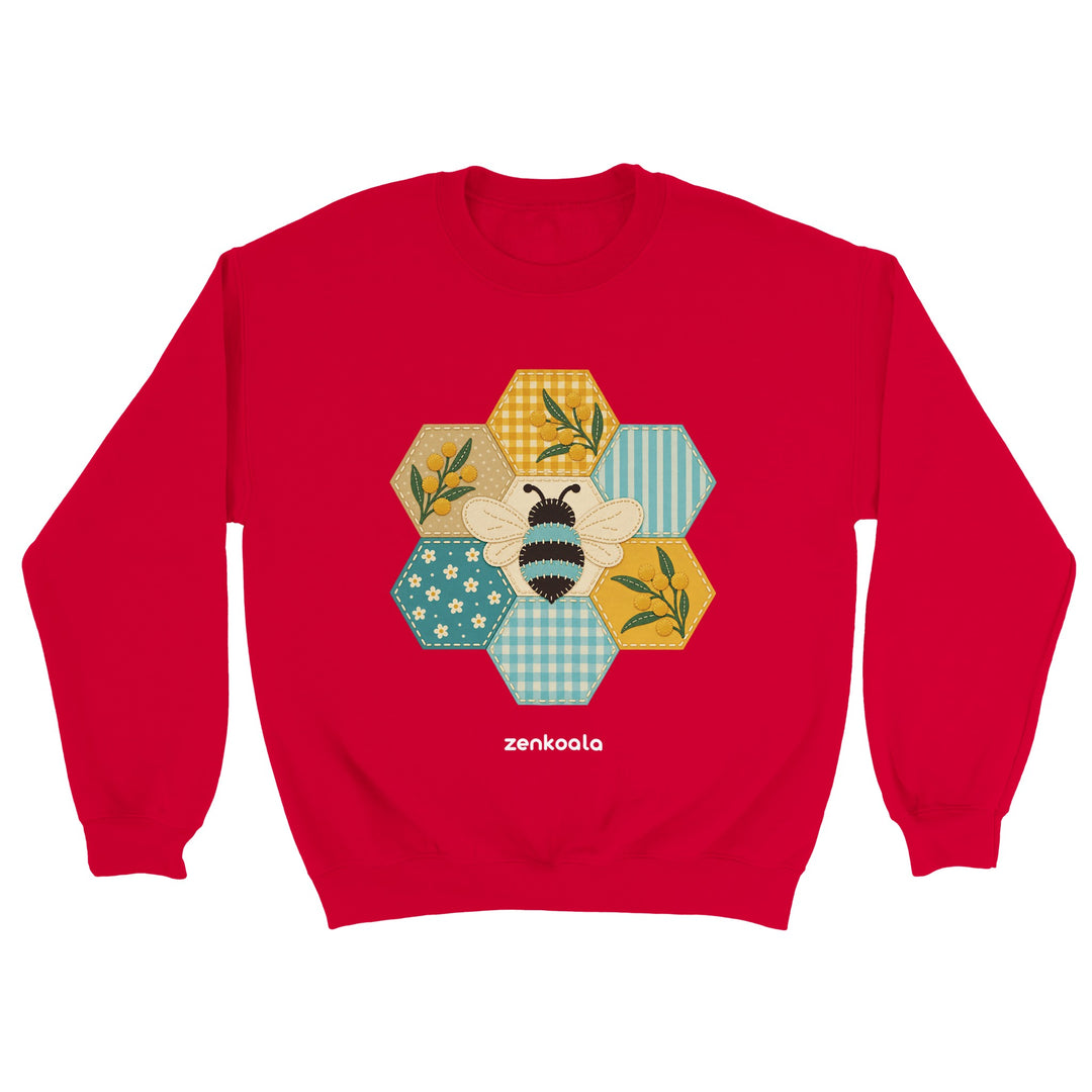 Honeycomb Bee feel-good sweatshirt in red, Zen Koala Australia