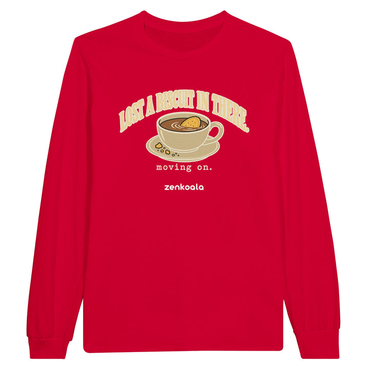 Lost a Biscuit in There feel-good long sleeve tee in red, Zen Koala Australia