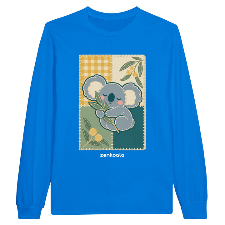Koala Quilt feel-good long sleeve tee in royal, Zen Koala Australia