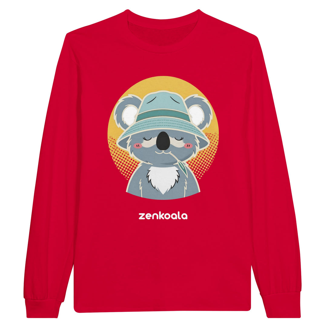 Koala Zinc and Bucket Hat long sleeve tee in red — Zen Koala Australia