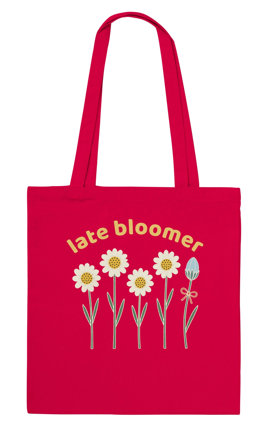 Late Bloomer feel-good tote bag in red, Zen Koala Australia