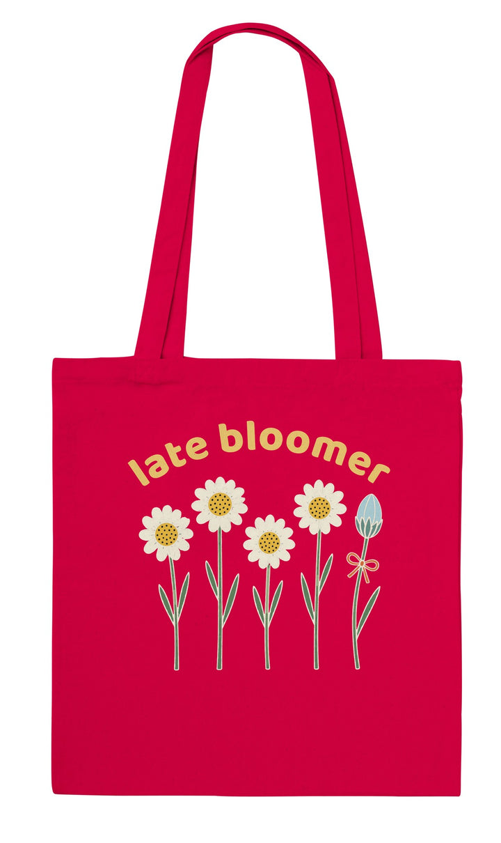 Late Bloomer feel-good tote bag in red, Zen Koala Australia
