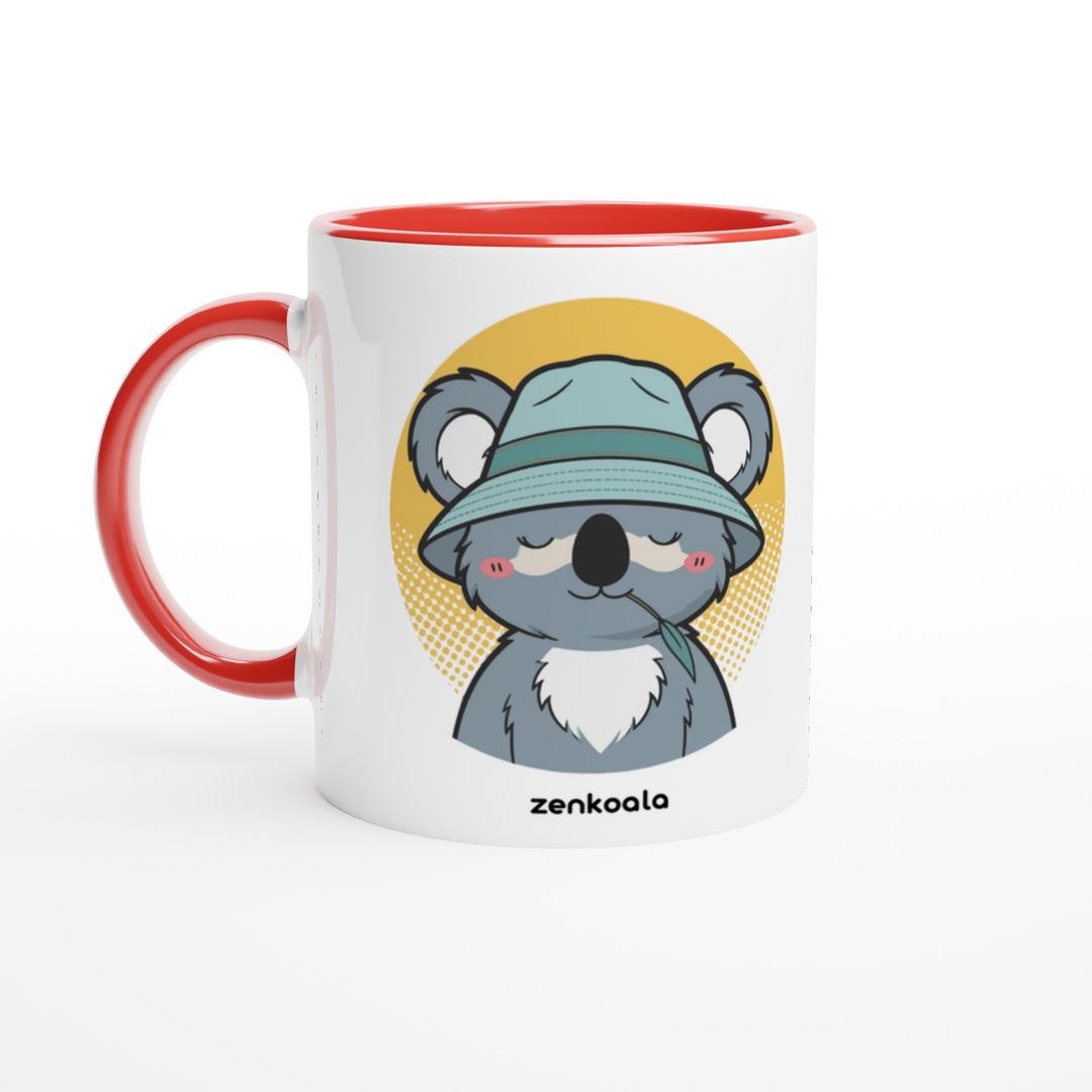 Koala Zinc and Bucket Hat mug in red: white with a red rim, inside and handle, Zen Koala Australia