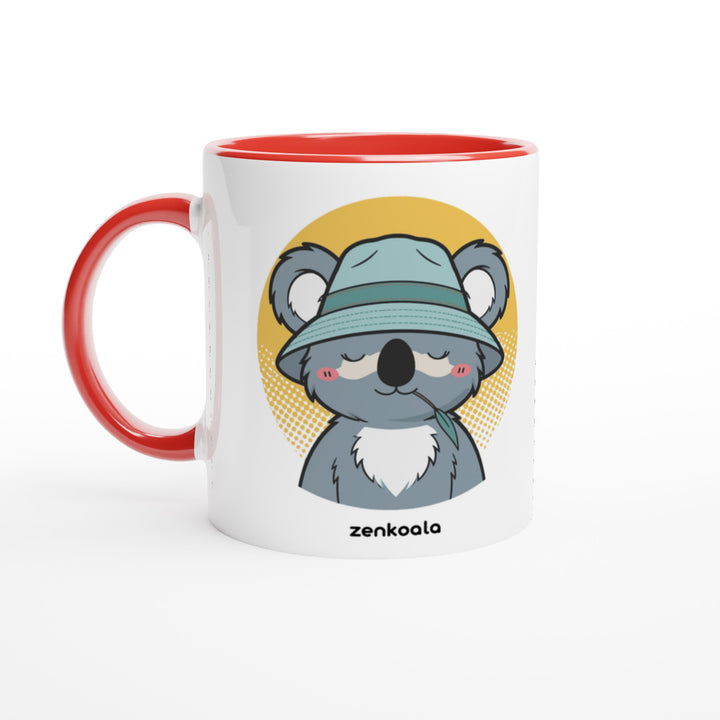 Koala Zinc and Bucket Hat mug in red: white with a red rim, inside and handle, Zen Koala Australia