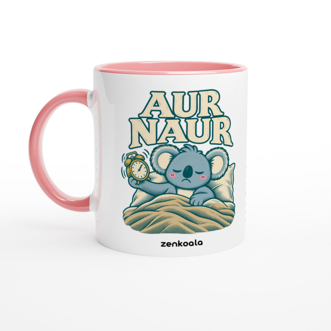 Aur Naur mug in pink: white with a pink rim, inside and handle, Zen Koala Australia