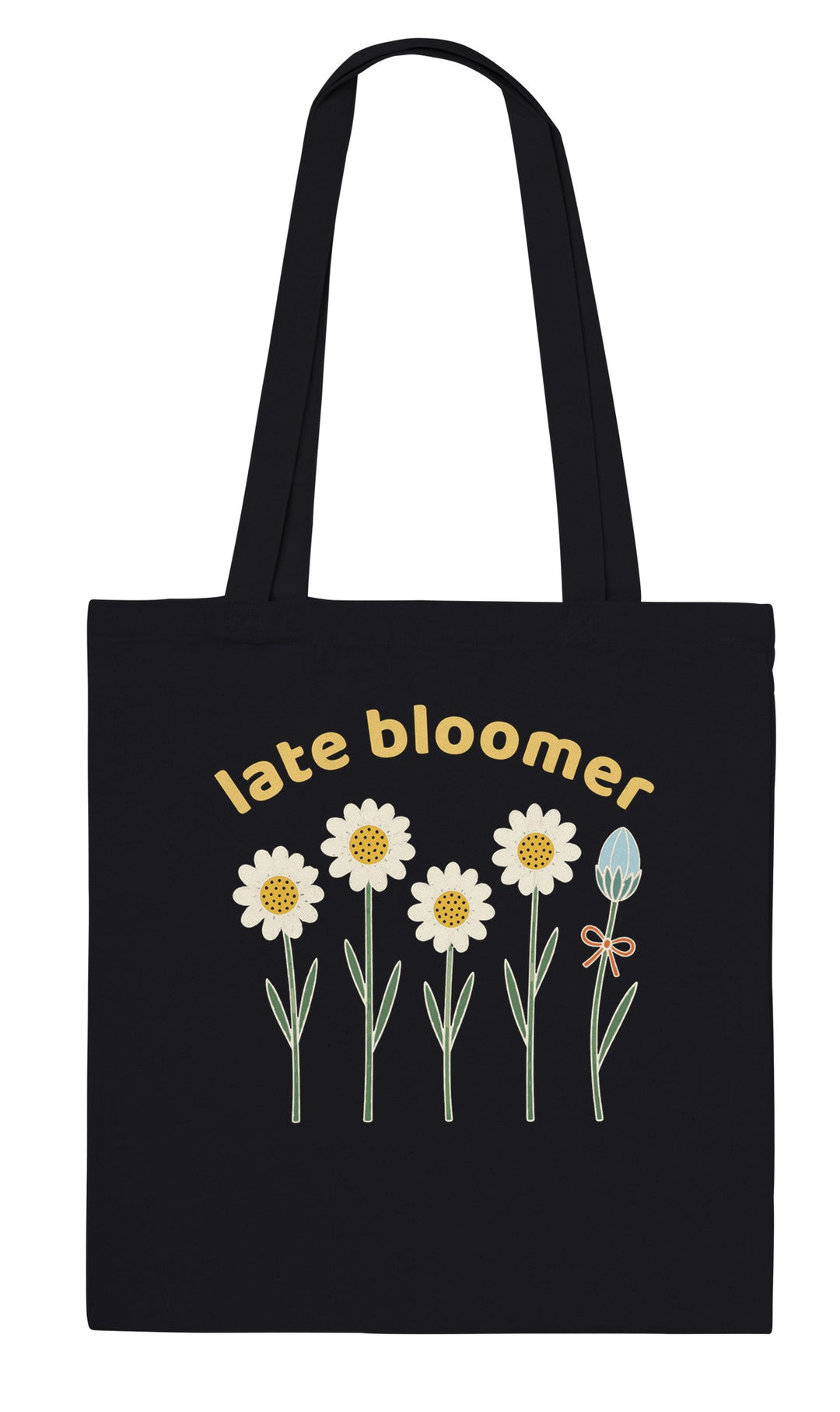 Late Bloomer feel-good tote bag in black, Zen Koala Australia