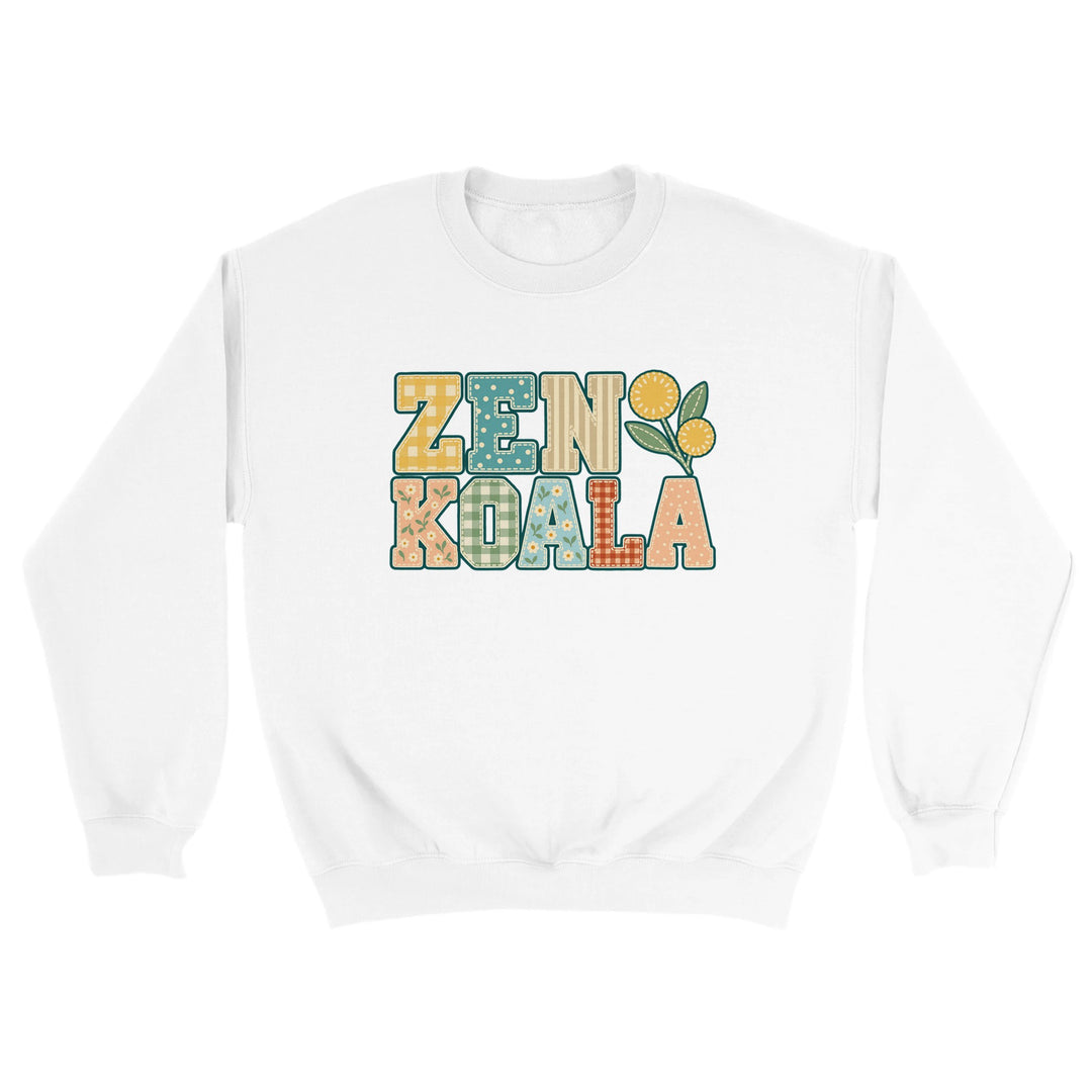 Zen Koala Faux Patchwork feel-good sweatshirt in white, Zen Koala Australia