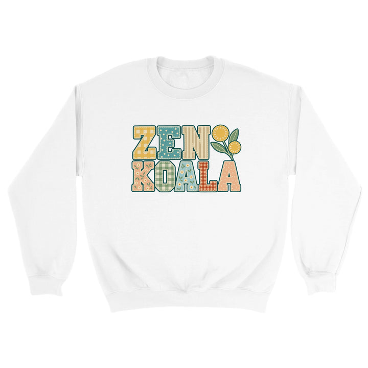 Zen Koala Faux Patchwork feel-good sweatshirt in white, Zen Koala Australia