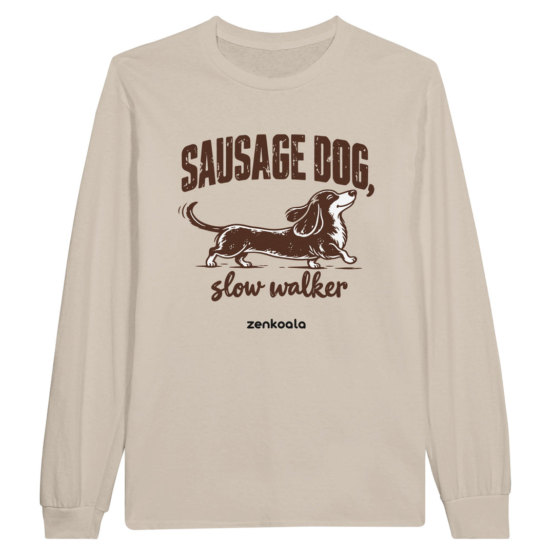 Sausage Dog Slow Walker feel-good long sleeve tee in sand, Zen Koala Australia