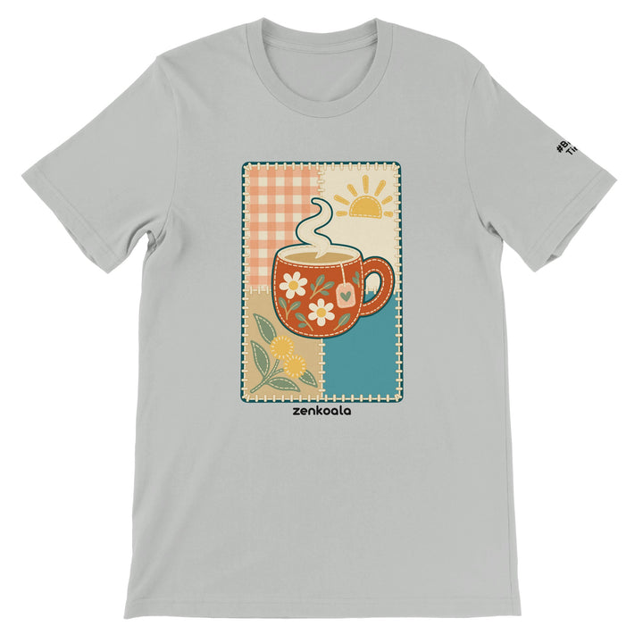 Cuppa Quilt feel-good tee in silver, Zen Koala Australia