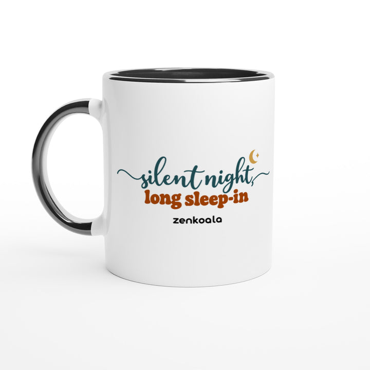 Silent Night Long Sleep-In mug in black: white with a black rim, inside and handle, Zen Koala Australia