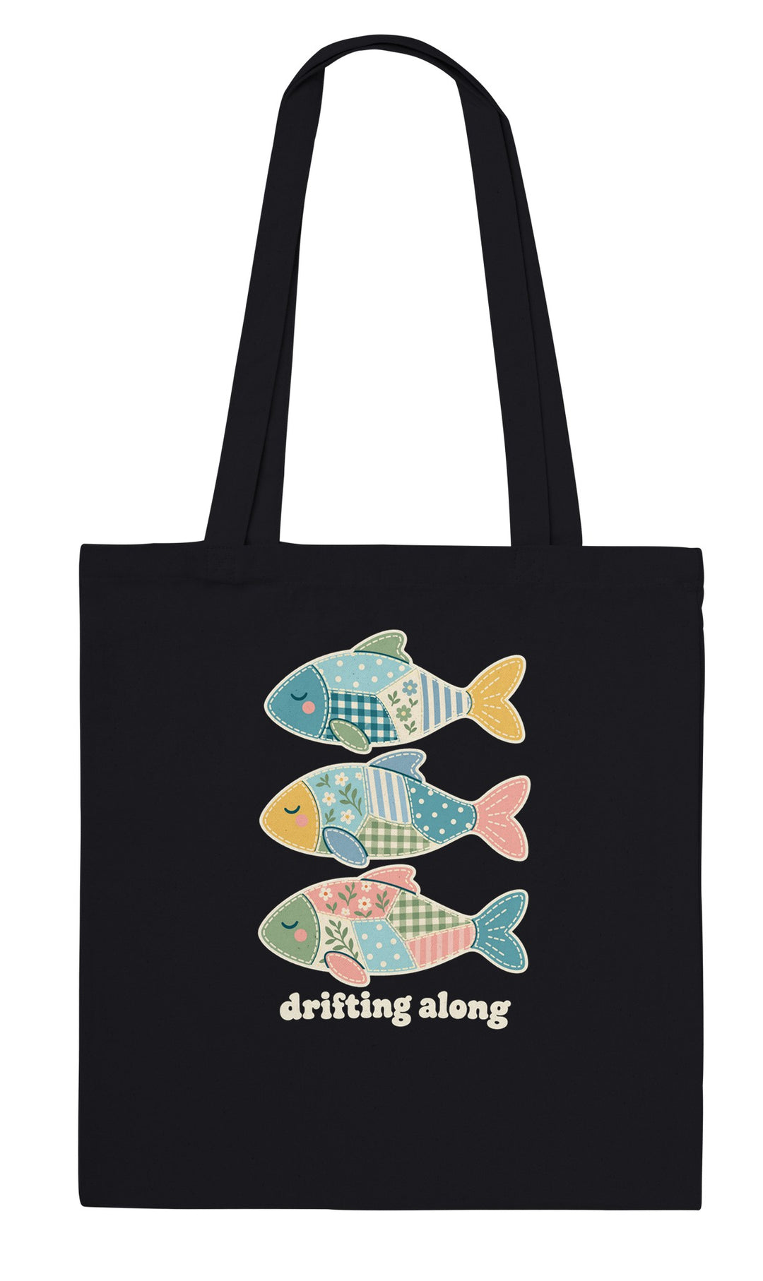 Drifting Along Fish feel-good tote bag in black, Zen Koala Australia
