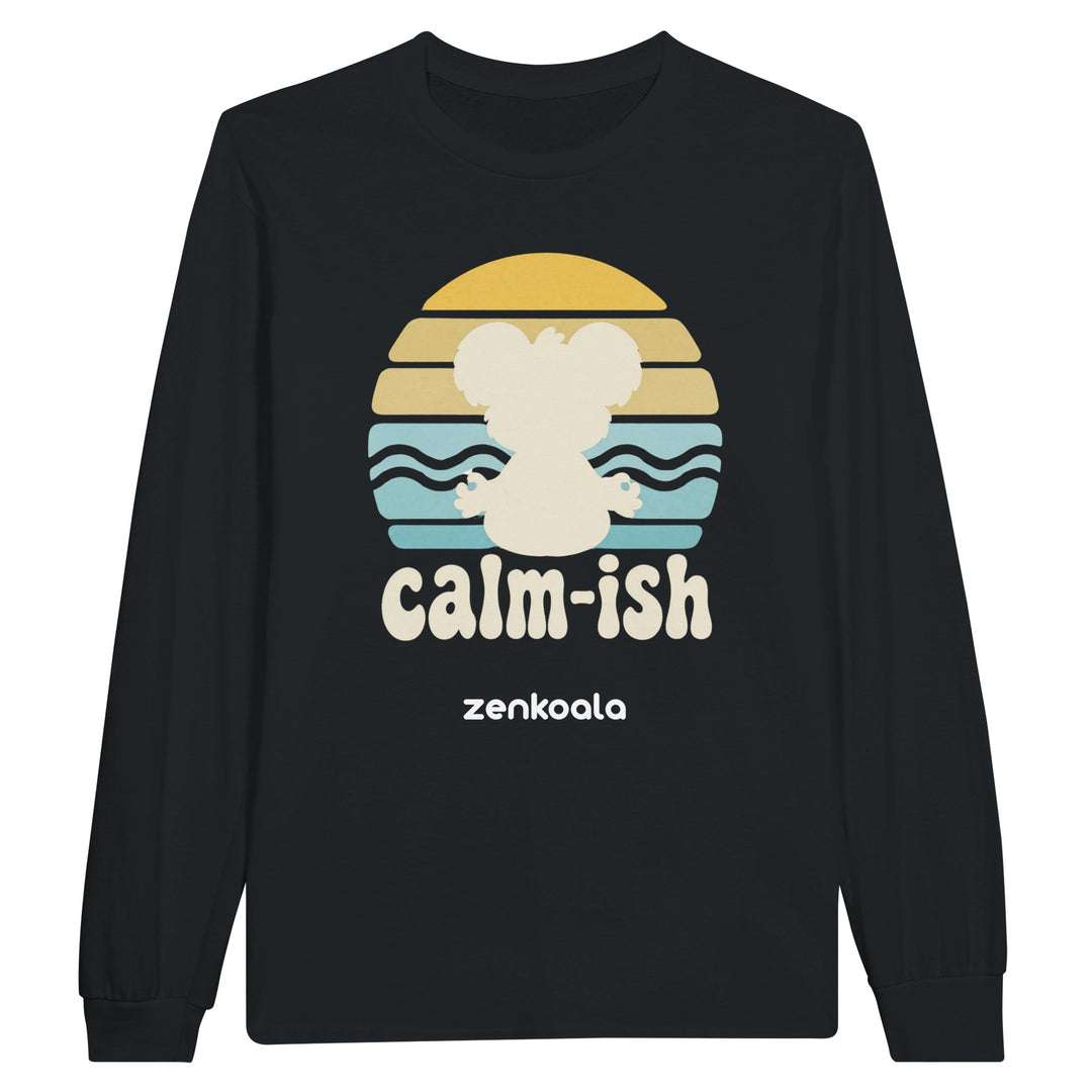 Calm-ish Retro Sunset Koala long sleeve tee in black — Zen Koala Australia