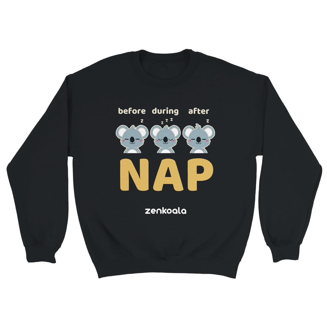 Before Nap Nap After Nap Koala feel-good sweatshirt in Black — Zen Koala Australia