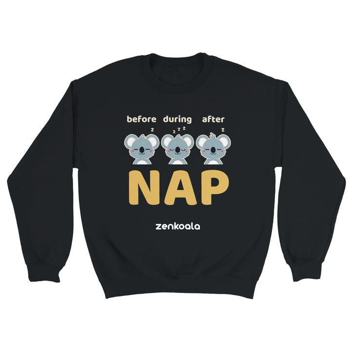 Before Nap Nap After Nap Koala feel-good sweatshirt in Black — Zen Koala Australia