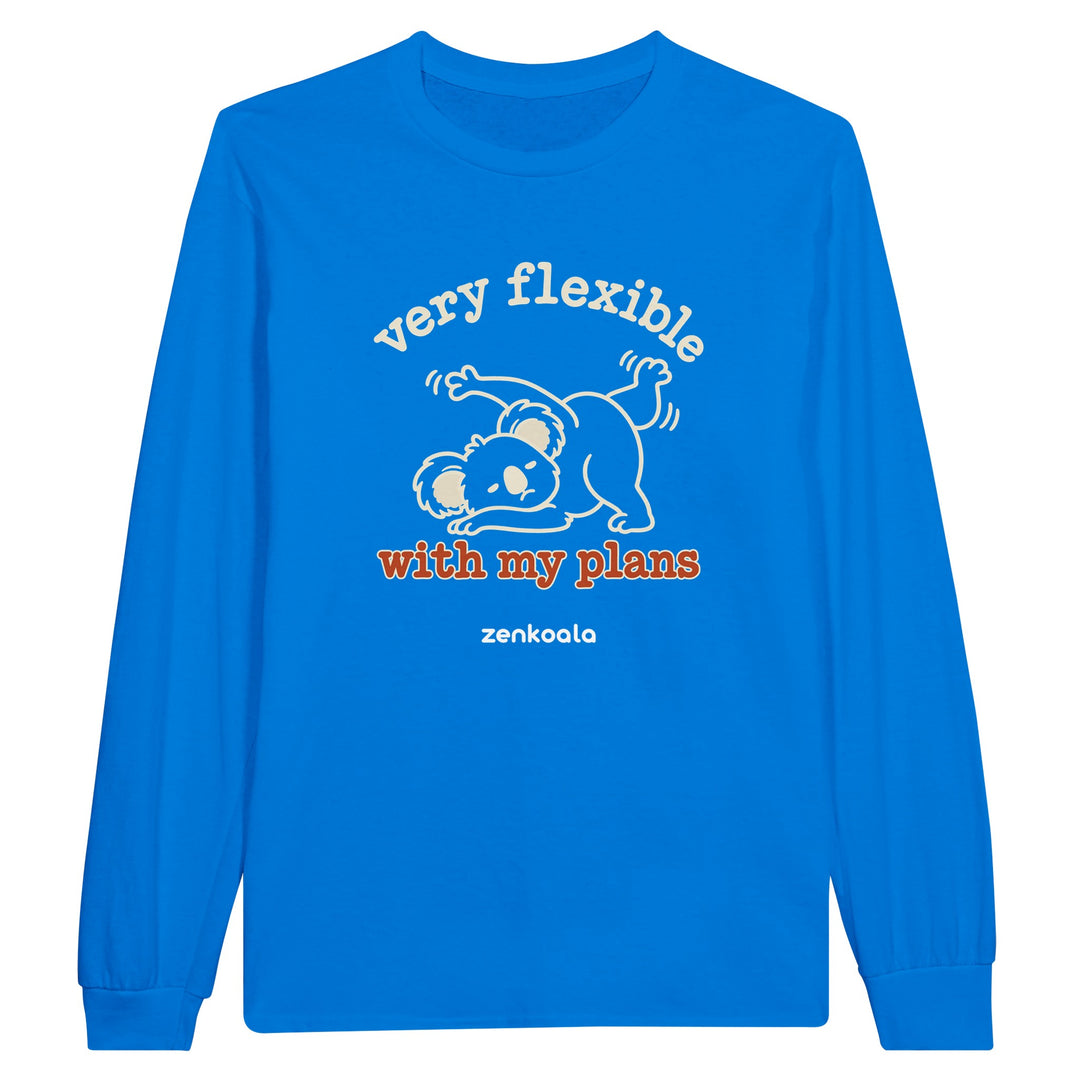Very Flexible With My Plans feel-good long sleeve tee in royal, Zen Koala Australia