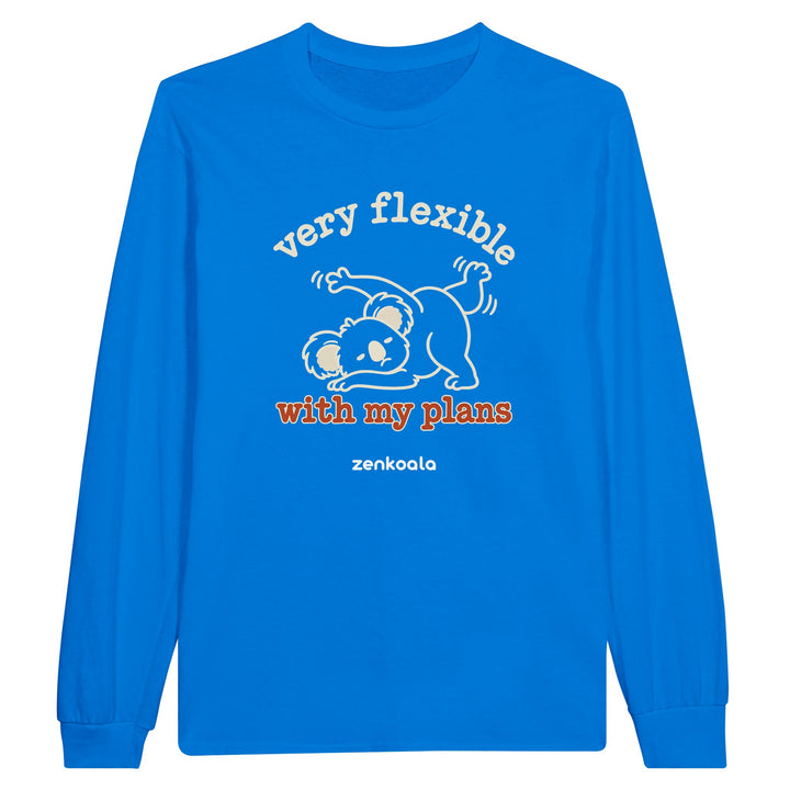 Very Flexible With My Plans feel-good long sleeve tee in royal, Zen Koala Australia