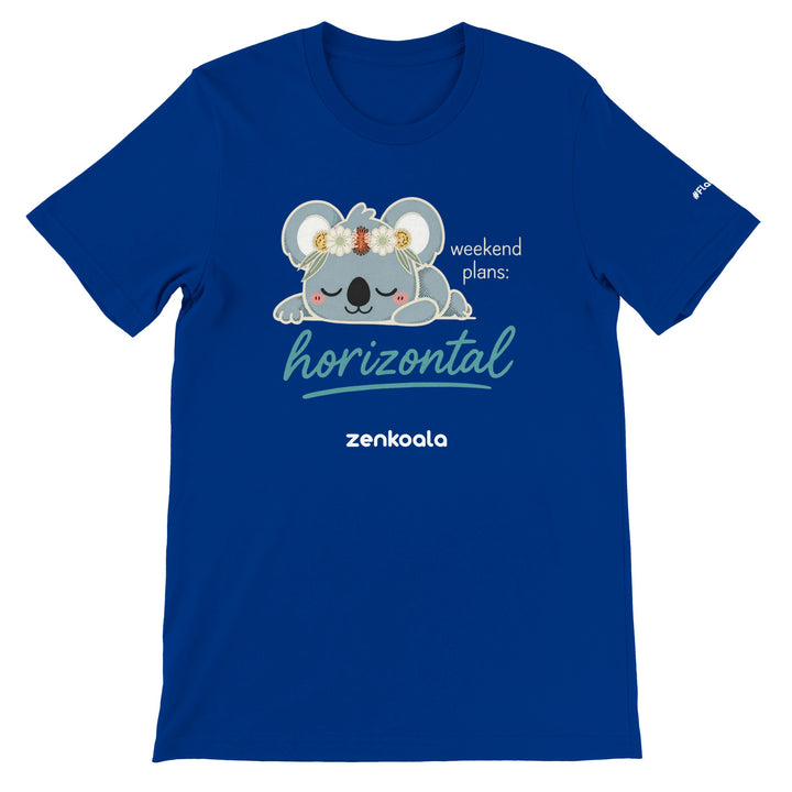 Weekend Plans Horizontal Koala feel-good tee in true royal — Zen Koala Australia