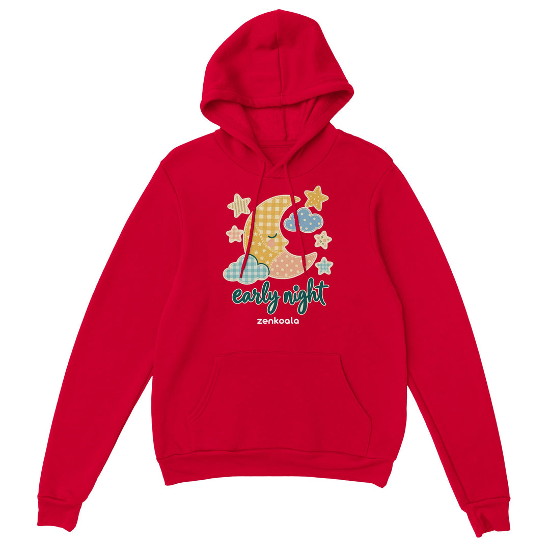 Early Night Moon feel-good hoodie in red, Zen Koala Australia