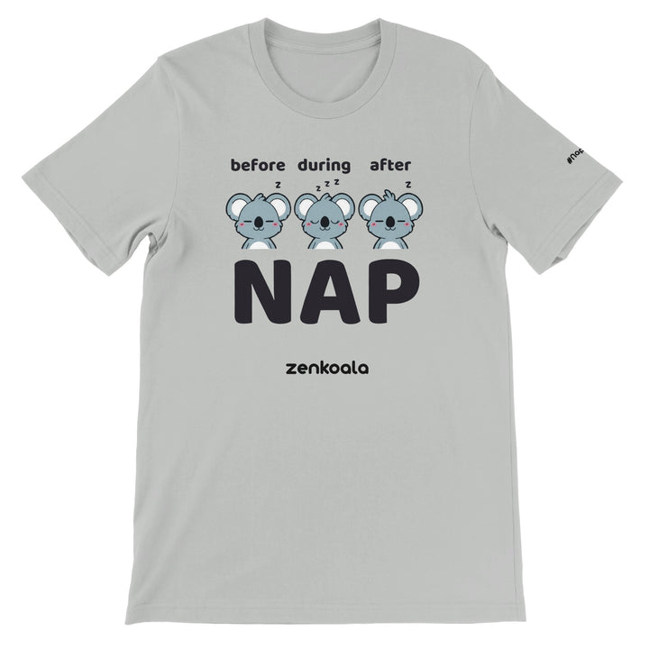Before Nap Nap After Nap Koala feel-good tee in silver — Zen Koala Australia