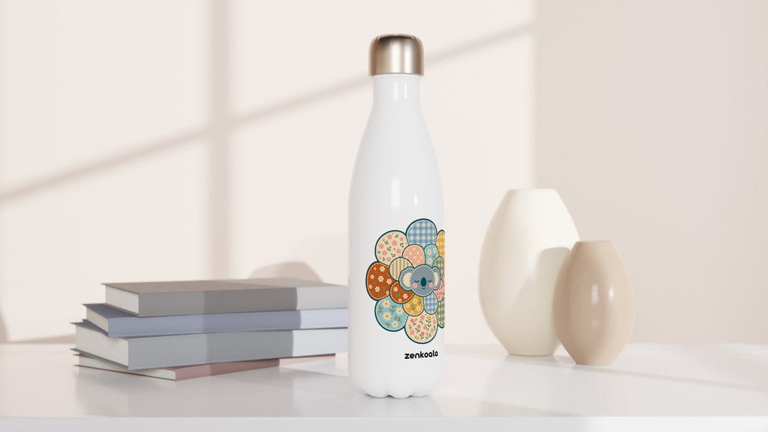 Zen Mandala Flower water bottle beside books and vases, Zen Koala Australia