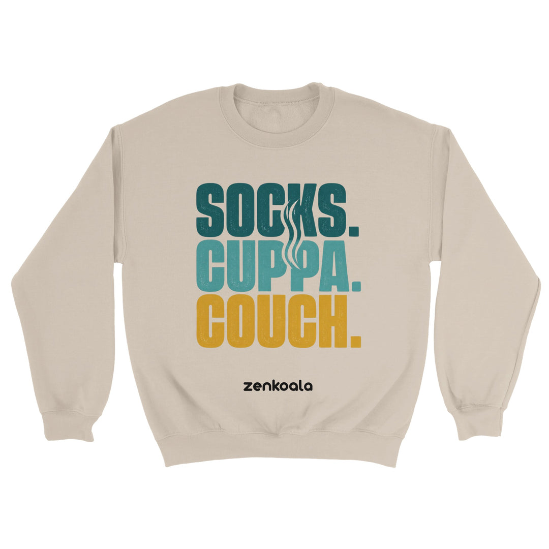 Socks Cuppa Couch feel-good sweatshirt in sand — Zen Koala Australia