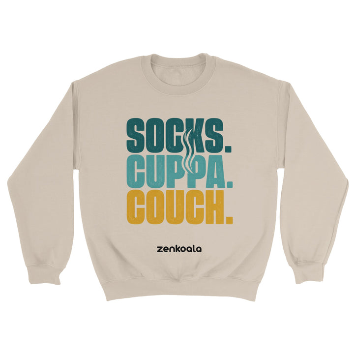 Socks Cuppa Couch feel-good sweatshirt in sand — Zen Koala Australia