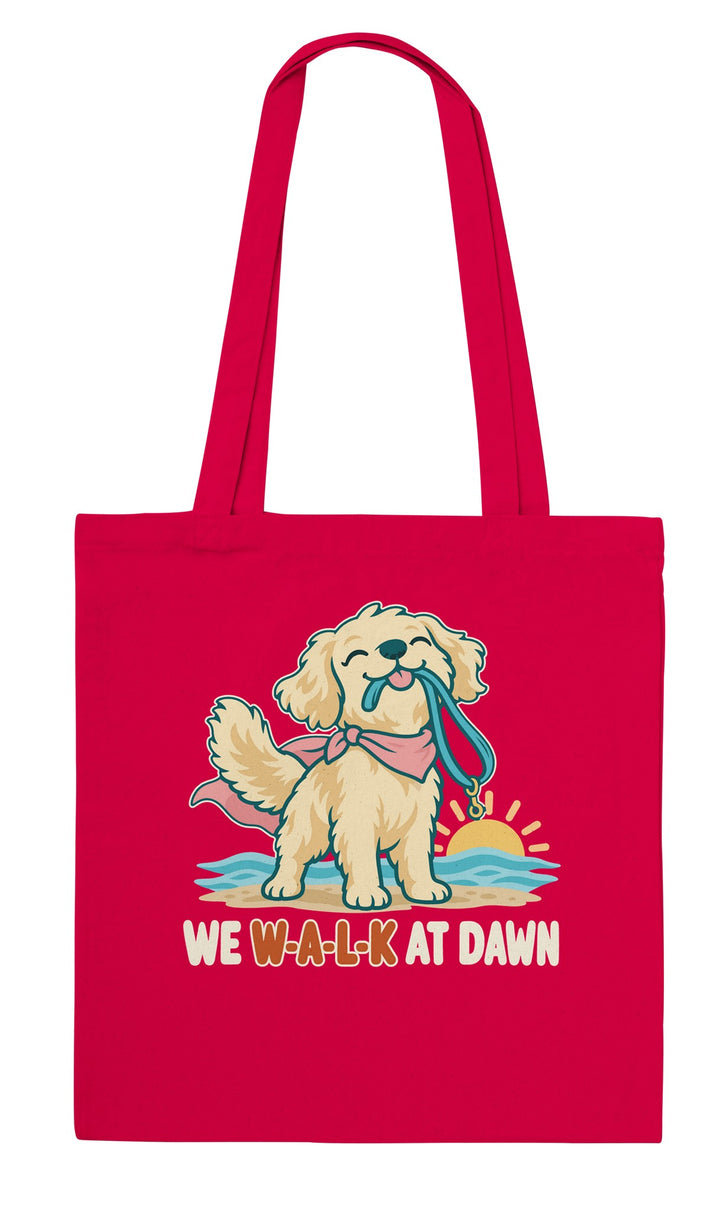 We Walk at Dawn feel-good tote bag in red, Zen Koala Australia