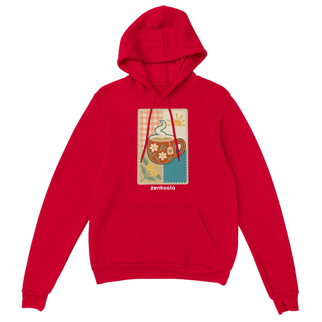 Cuppa Quilt feel-good hoodie in red, Zen Koala Australia