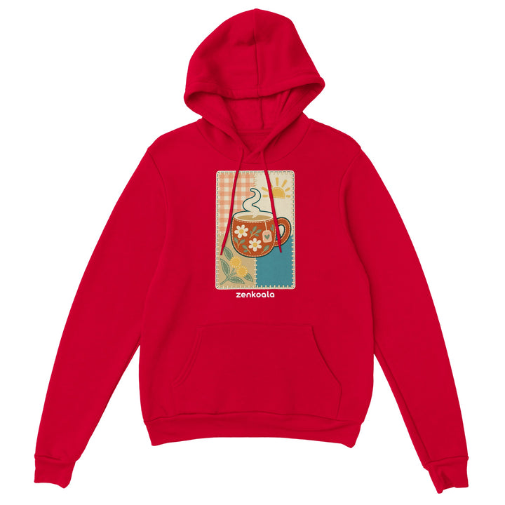 Cuppa Quilt feel-good hoodie in red, Zen Koala Australia