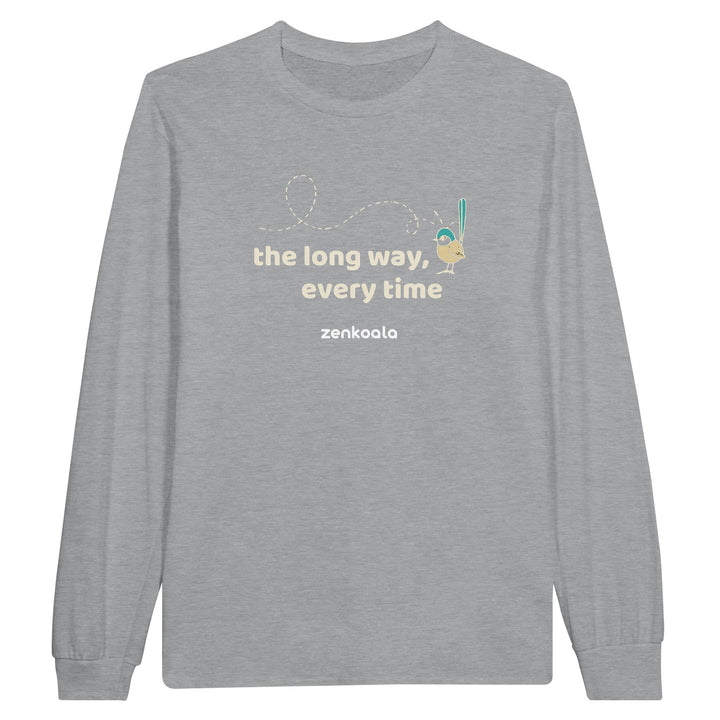 The Long Way Every Time feel-good long sleeve tee in sports grey, Zen Koala Australia